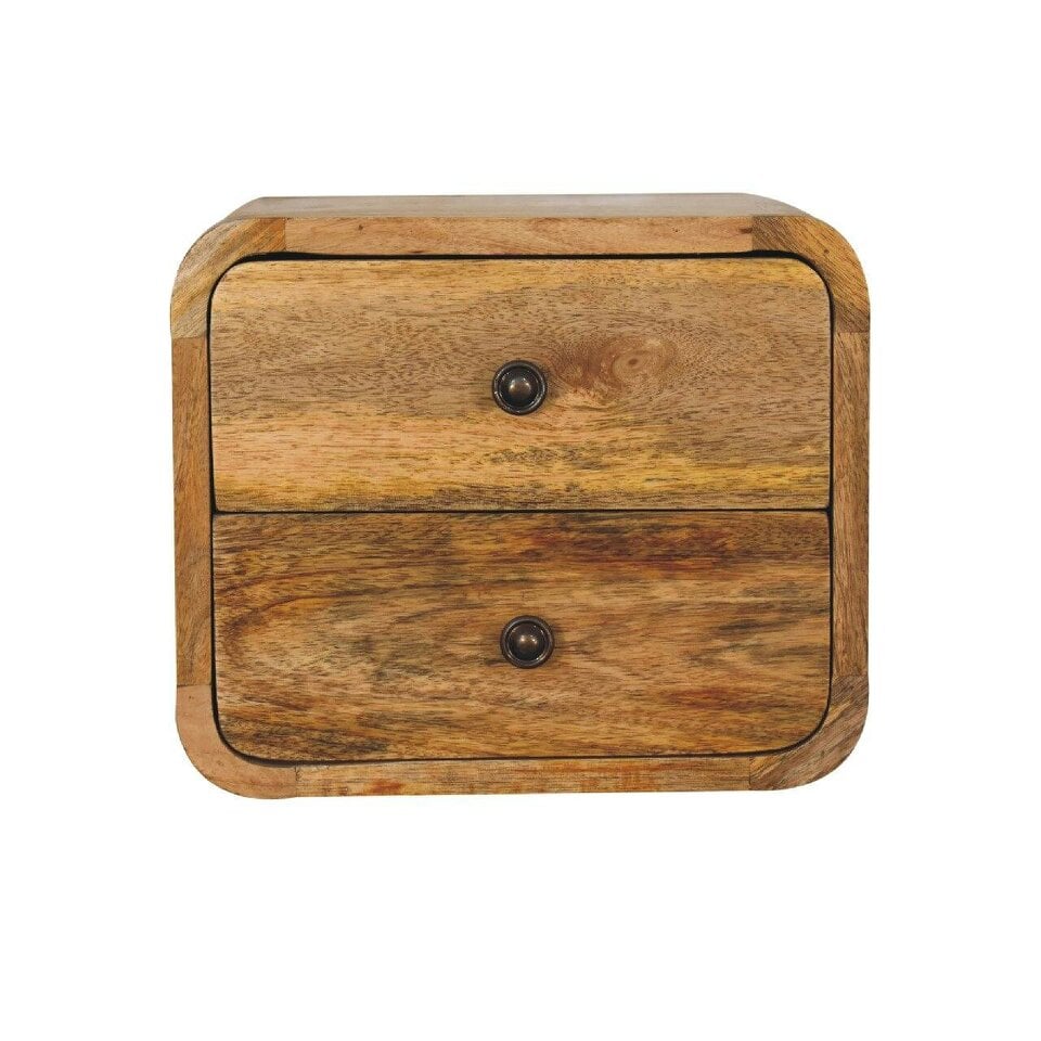 Wyld Haus Desenzano Mini Curve Oak Mango Wood Floating Bedside Table 2 Drawers