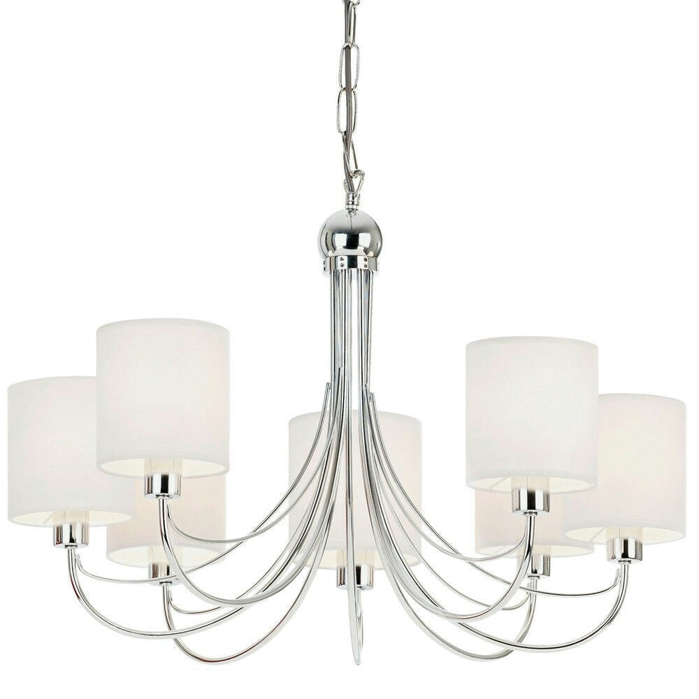 Multi Light Ceiling Pendant 7 Bulb Chrome & White Shade Chandelier Modern Lamp Loops