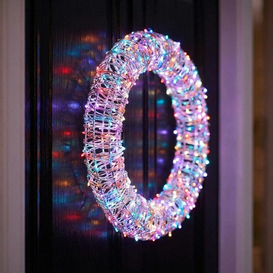 Garden Greatness White Table Top Twinkling Rainbow LED Wreath