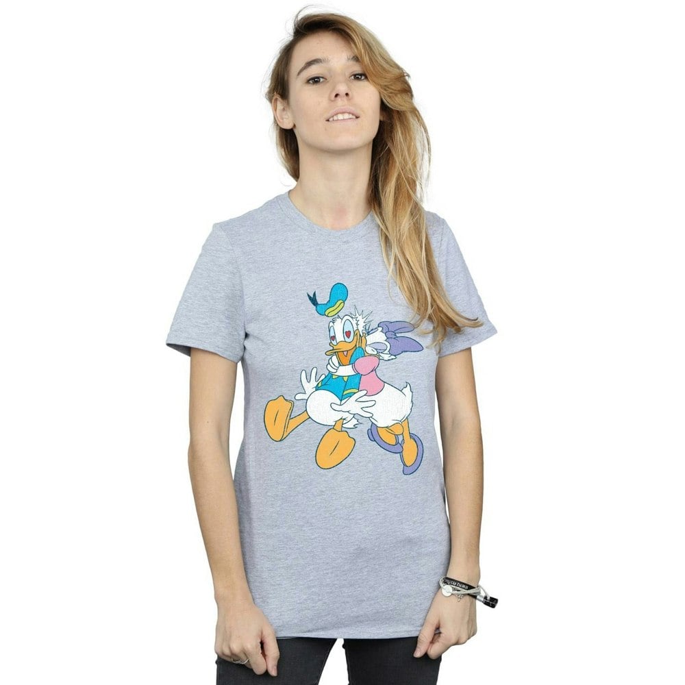 Disney Womens/Ladies Donald And Daisy Duck Kiss Cotton Boyfriend T-Shirt - Sports Grey