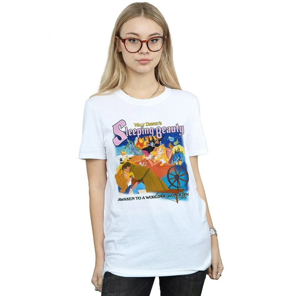 Disney Womens/Ladies Sleeping Beauty Collage Poster Cotton Boyfriend T-Shirt - White