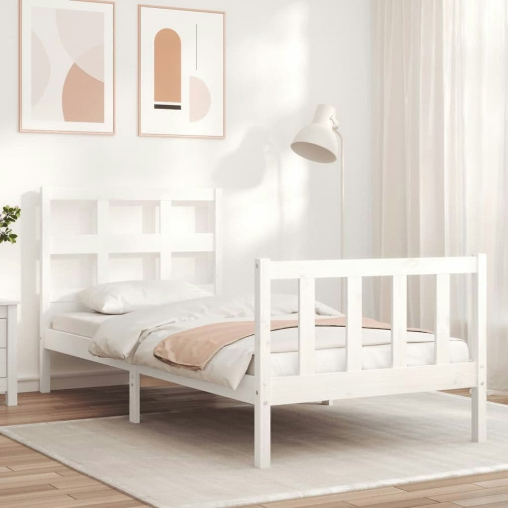 Berkfield Bed Frame with Headboard White 90x200 cm Solid Wood