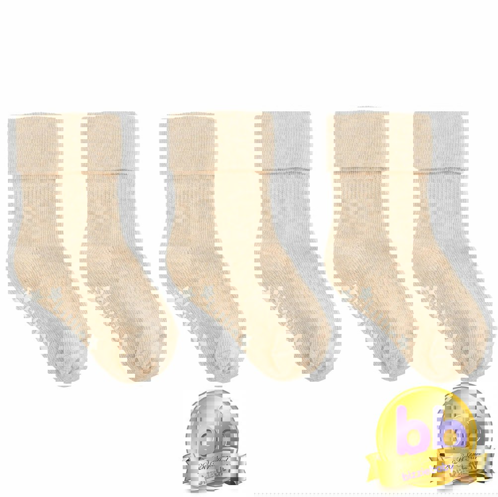 Little Sock Co. Non-Slip Stay On  Baby, Toddler & Child Socks - 3 Pack in Oatmeal