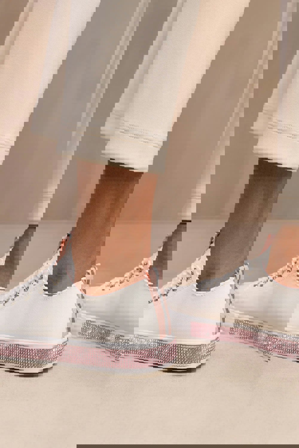 Where's That From Splendor Crystal Trim Trainers in Pink