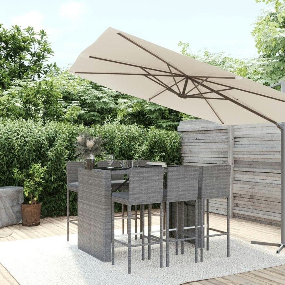 Berkfield 7 Piece Garden Bar Set with Cushions Grey Poly Rattan