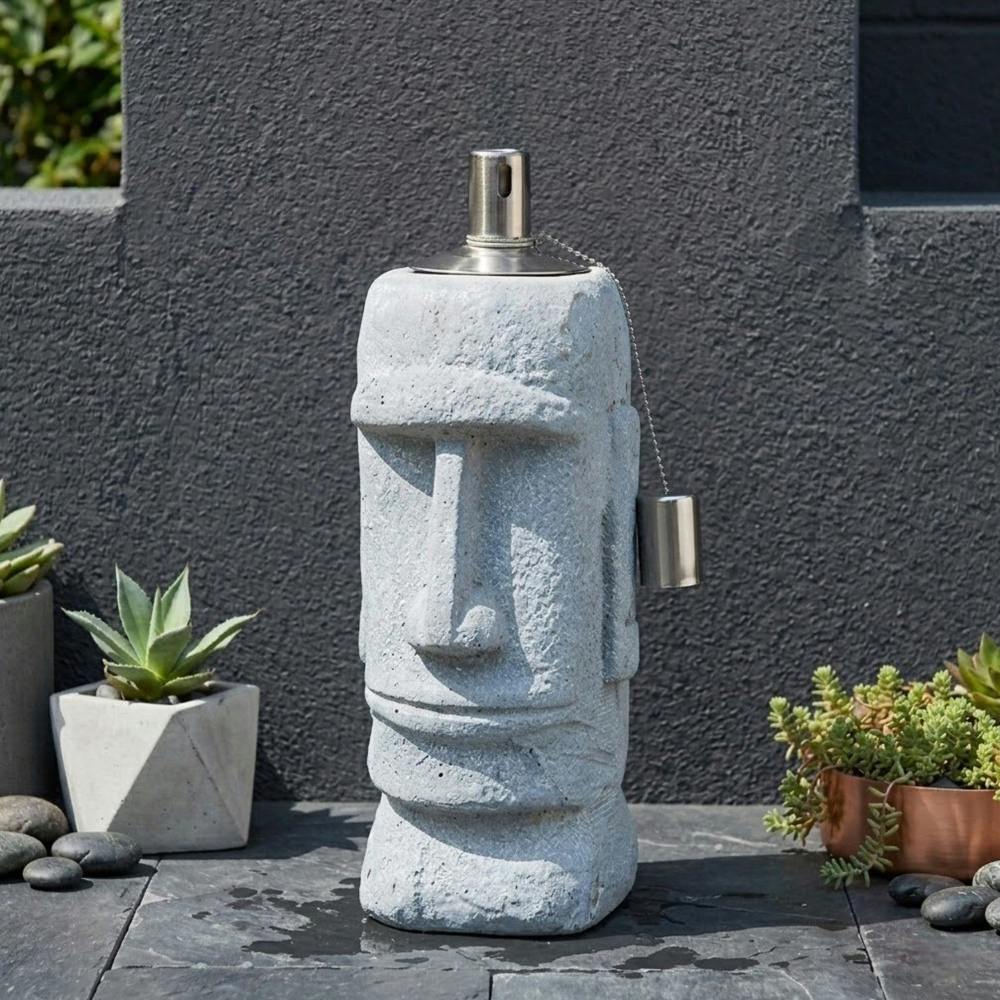 Garden Greatness Easter Islander Oil Burner Flame Garden Statue