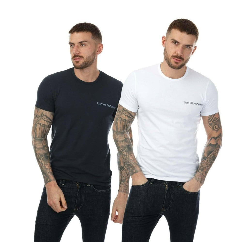 Emporio Armani Mens Crew Neck Lounge T-Shirt (Pack of 2) - White/Black
