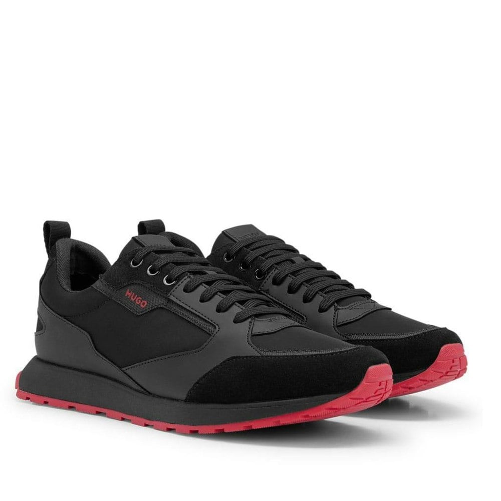 Hugo Mens Icelin Suede Panel Running Trainers - Black/Red