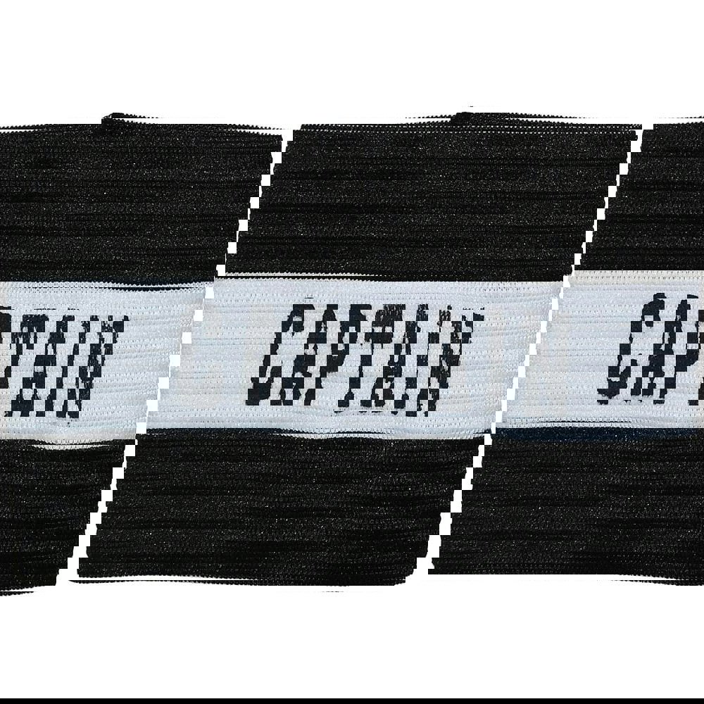 Junior Captains Armband - BLACK - Football Rugby Sports Arm Bands - White Strap