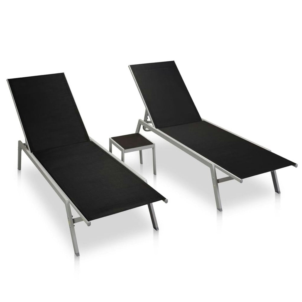 Berkfield Sun Loungers 2 pcs with Table Steel and Textilene Black