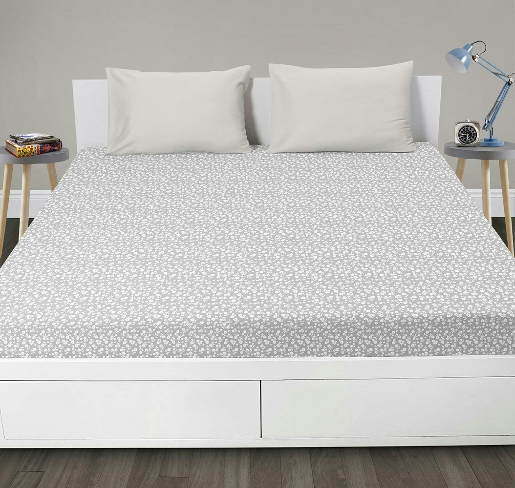 Velosso Maya Floral Cotton Blend Grey Fitted Sheet