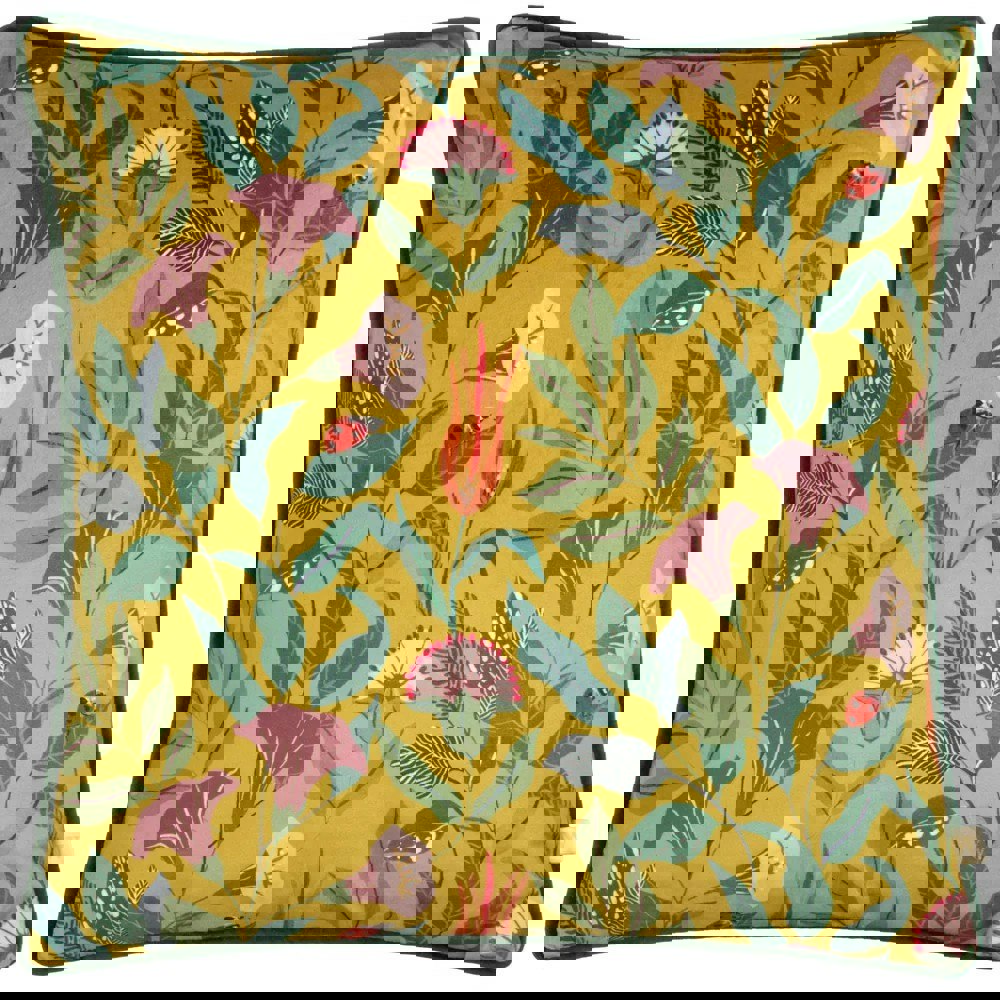 Wylder Wild Garden Columnaris Velvet Piped Cushion Cover - Multicoloured