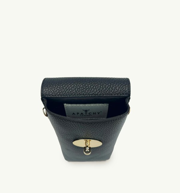 Apatchy London Black Leather Frankie Phone Bag