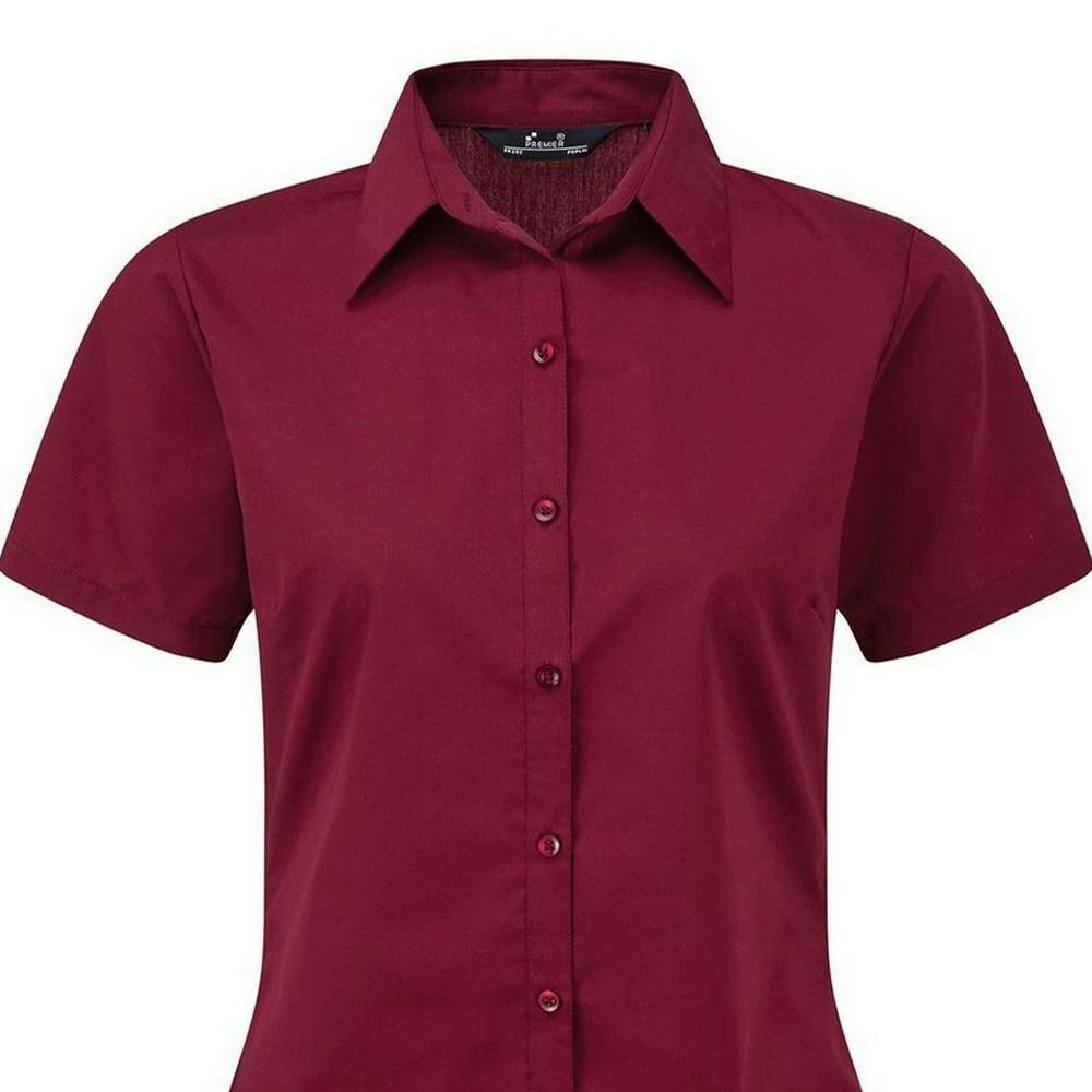 Premier Short Sleeve Poplin Blouse / Plain Work Shirt - Burgundy