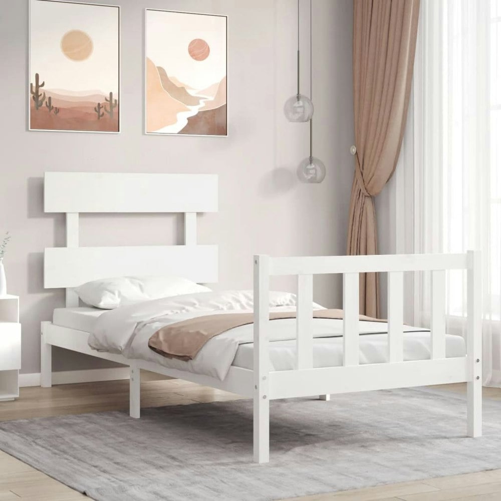Berkfield Bed Frame with Headboard White 100x200 cm Solid Wood