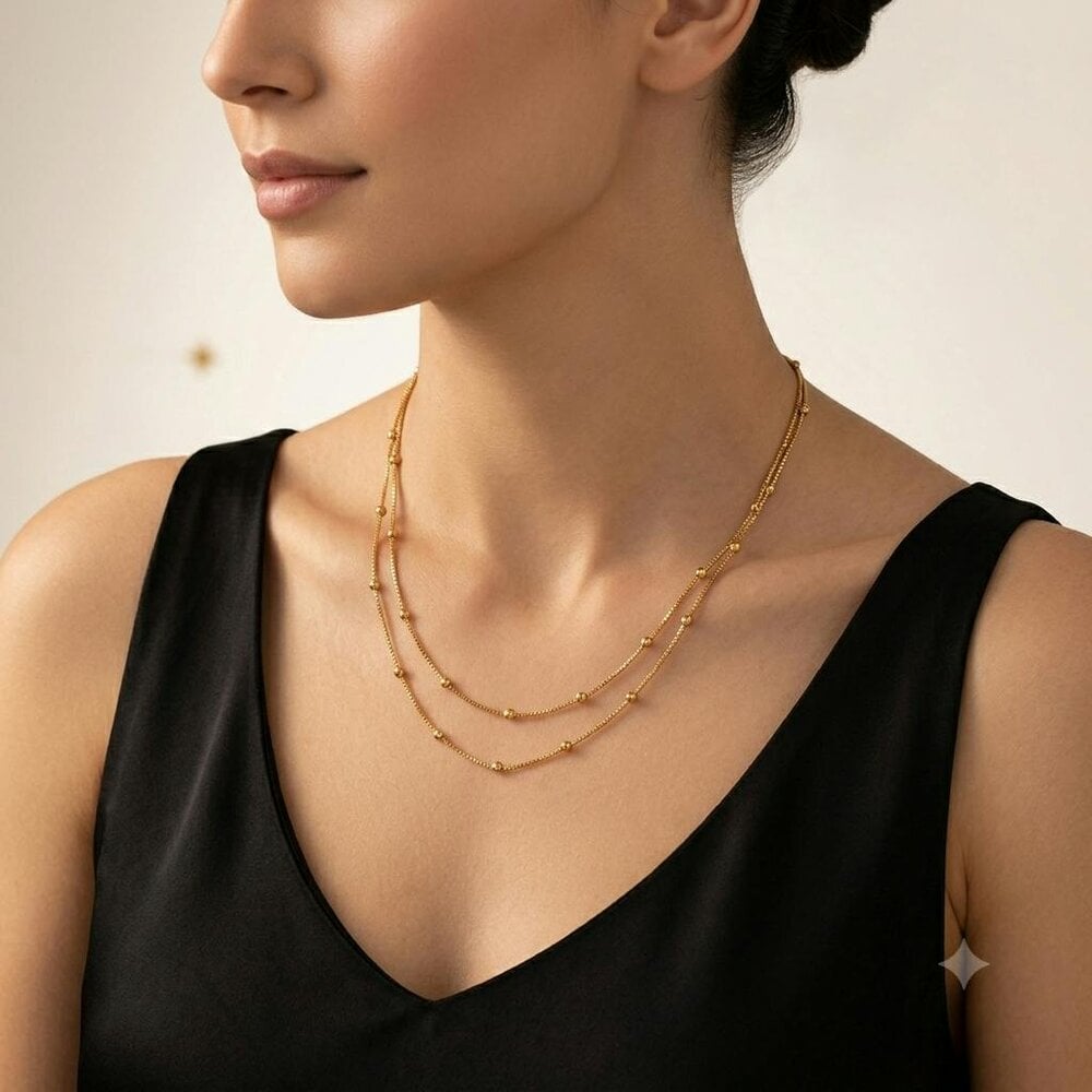 The Colourful Aura Double Strand 18k Gold Plated Satellite Chain Necklace