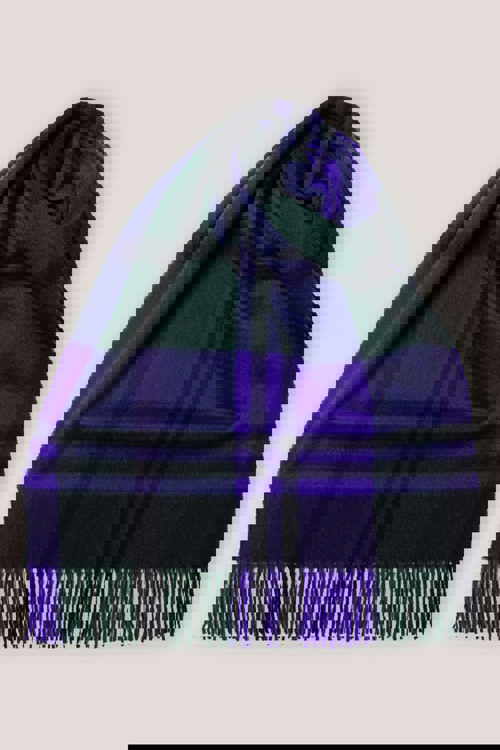 Joshua Ellis Black Watch Classic Check Wide Cashmere Scarf Purple x Green
