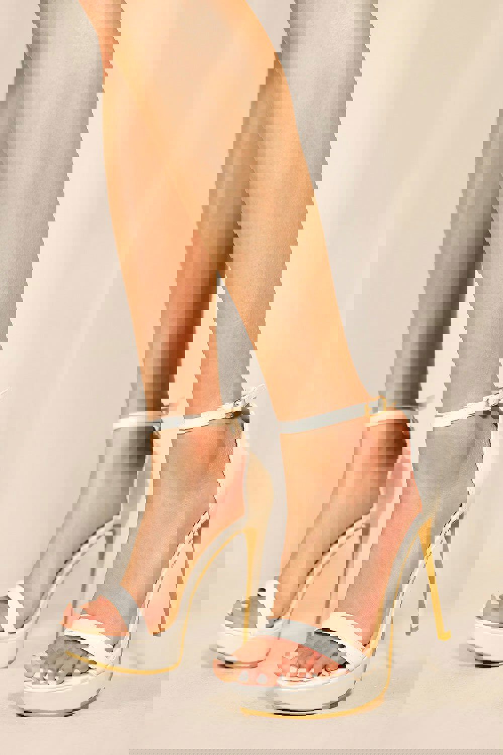 Where's That From Zeynep Platform High Heel Sandals With Ankle Strap in White Patent Faux Leather