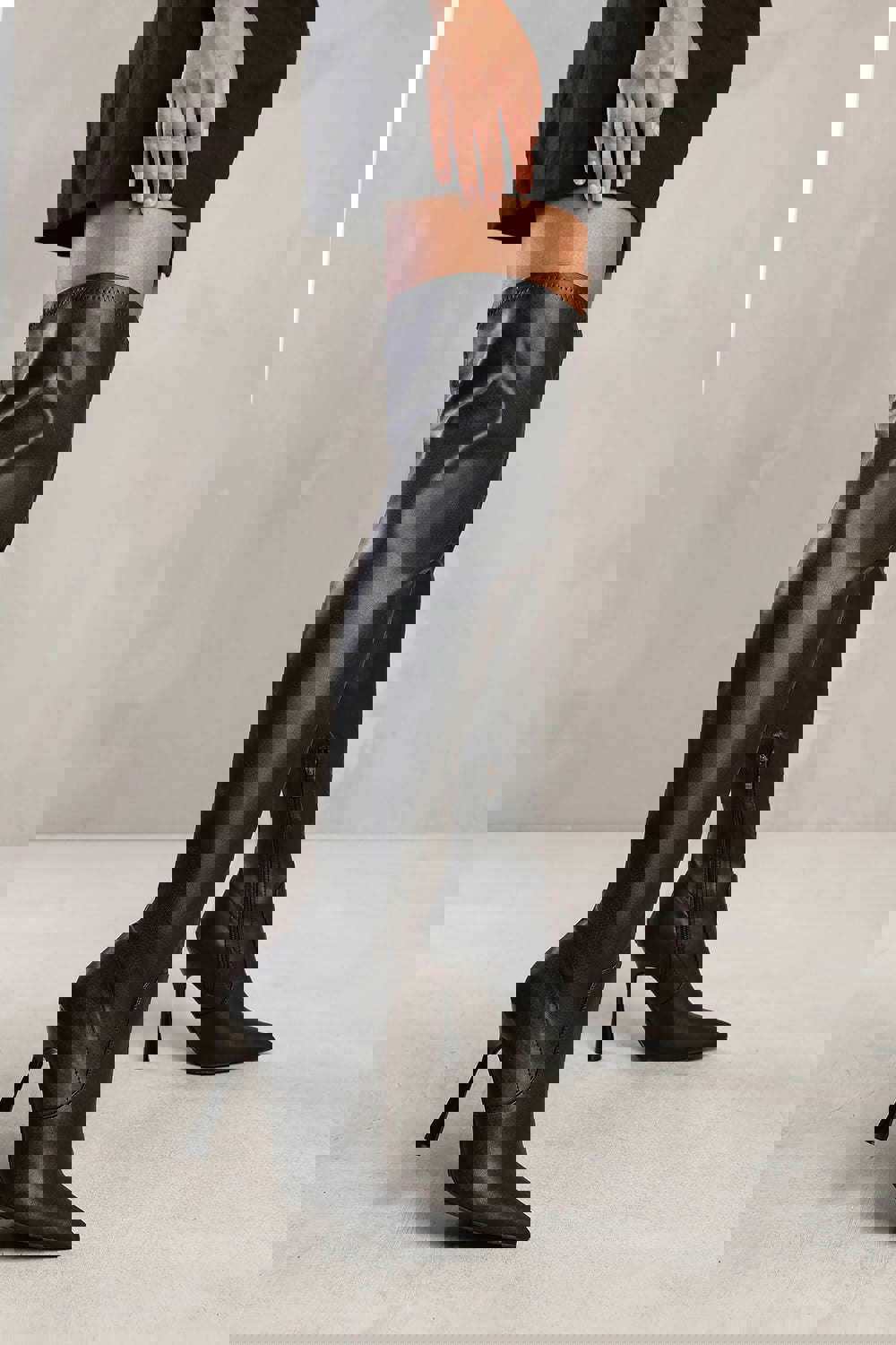 Where's That From Macie Over the Knee High Heel Boot in Black Faux Leather