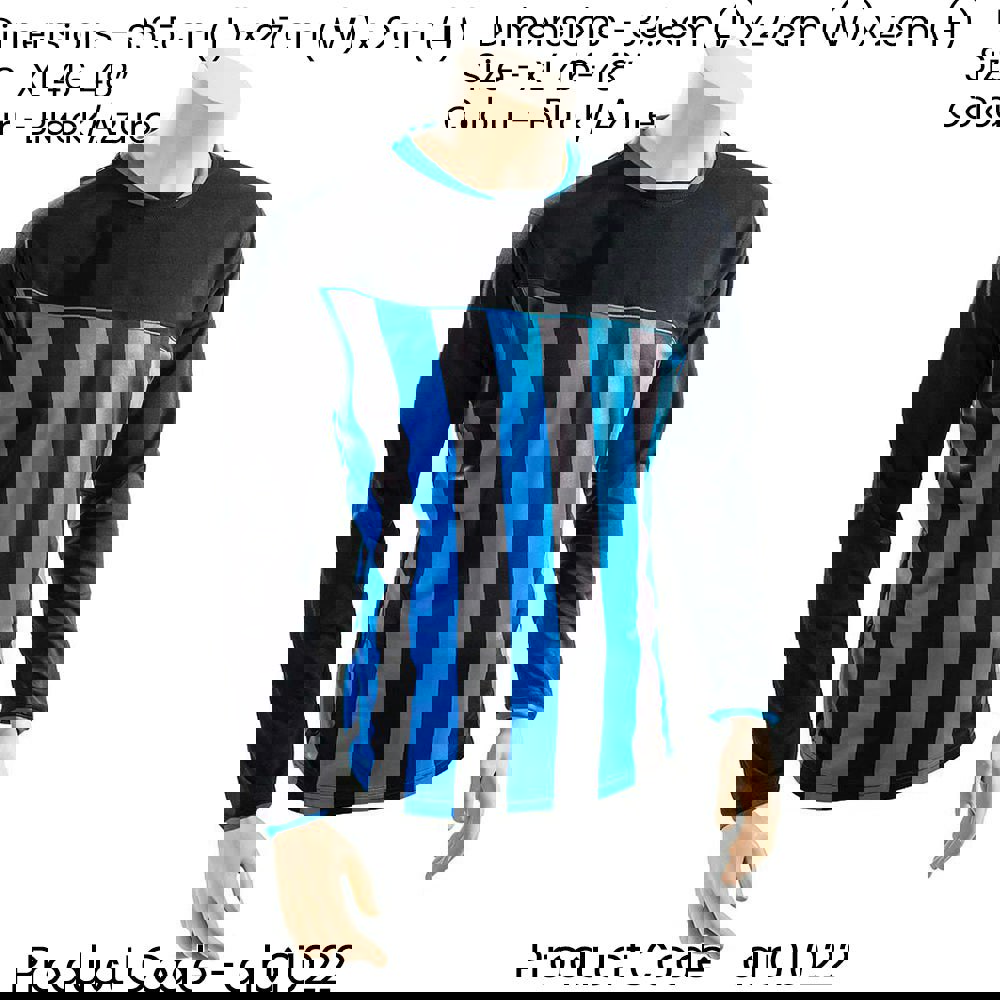 XL ADULT Valencia Stripe Long Sleeve PLAIN Football Shirt - BLACK/BLUE 46-48"
