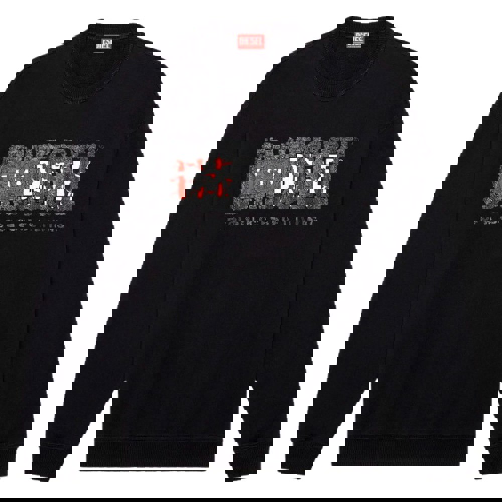 Diesel Double Destroyed Logo Black Sweatshirt XS