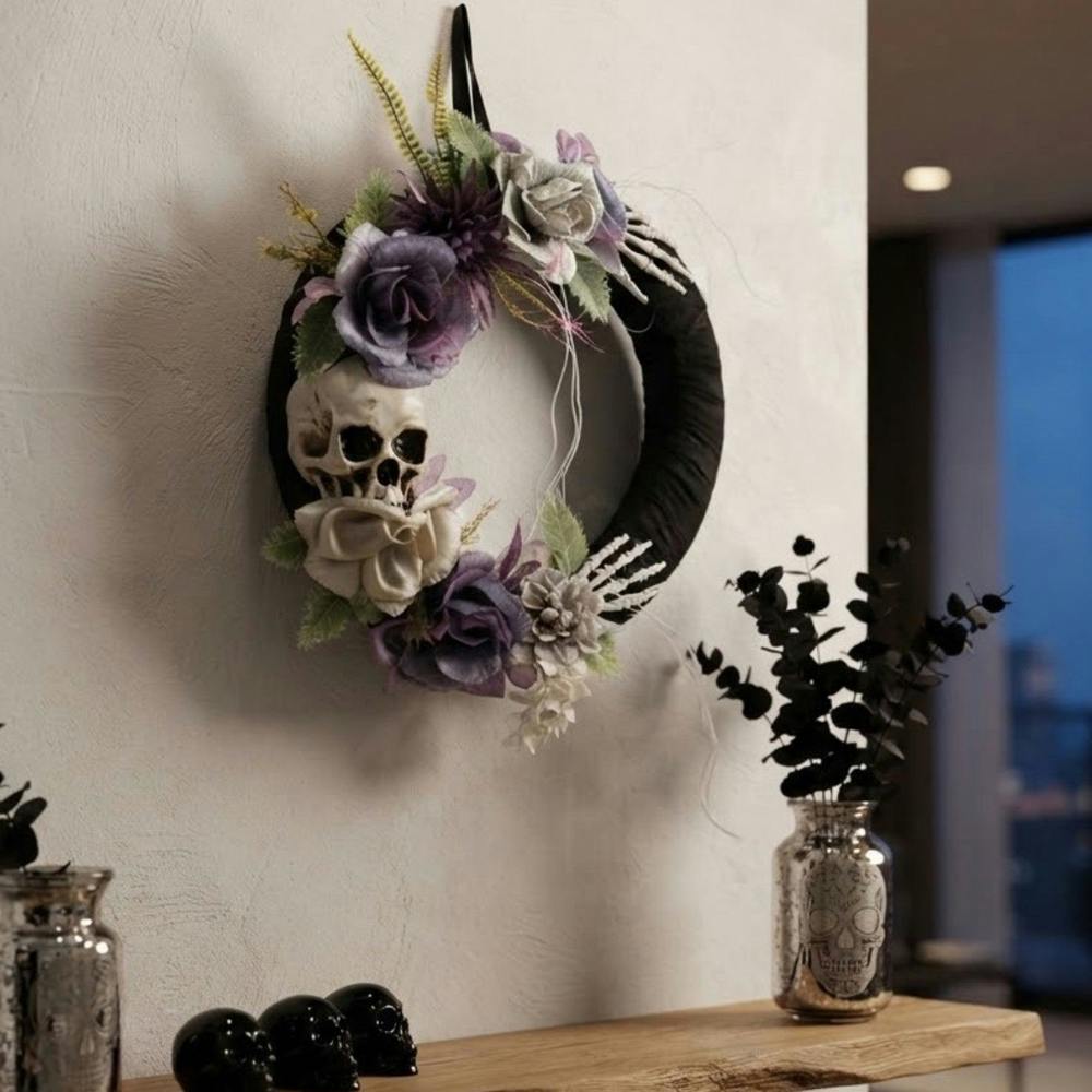 Garden Greatness Gothic Skull Rose Halloween Wreath