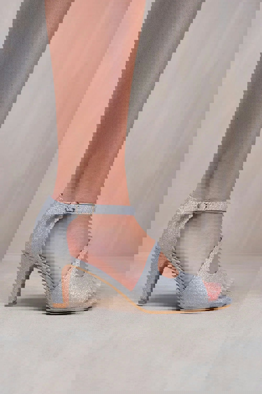Where's That From Beatrice Extra Wide Fit Low Kitten Heel With Crossover Strap In Silver Glitter