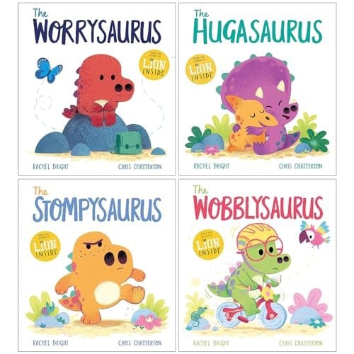 DinoFeelings 4 Books Set The Worrysaurus, The Hugasaurus, The Stompysaurus and The Wobblysaurus