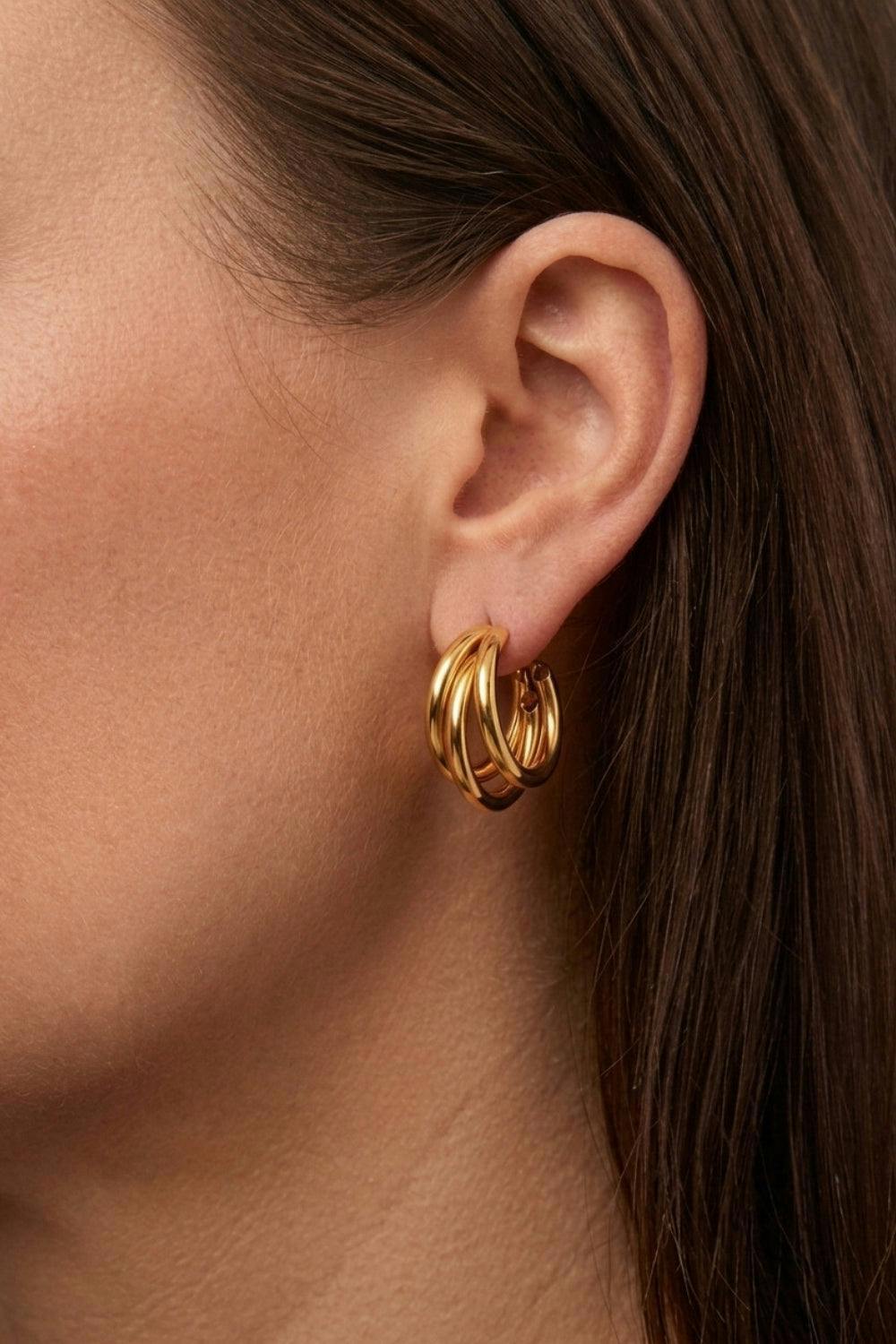 Serla Gold Plated Triple Hoop Earrings