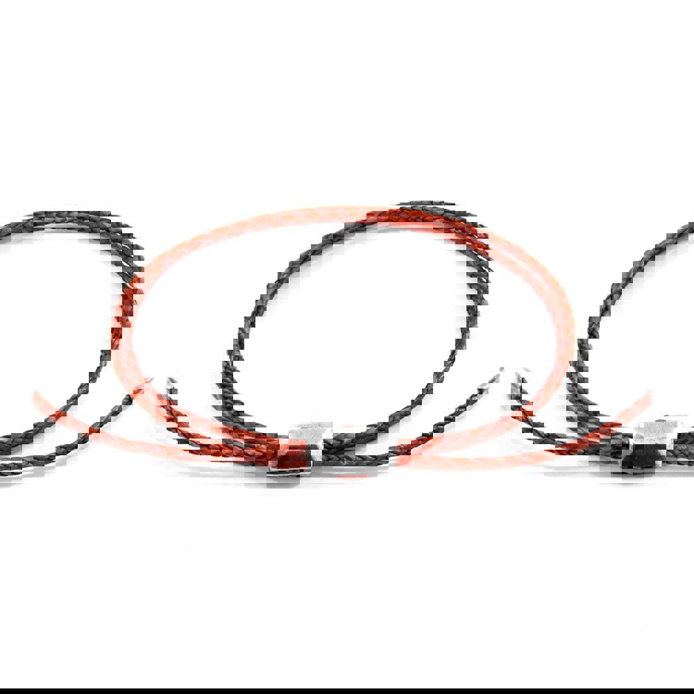 Anchor & Crew Amber Red Edward Silver and Braided Leather SKINNY Bracelet