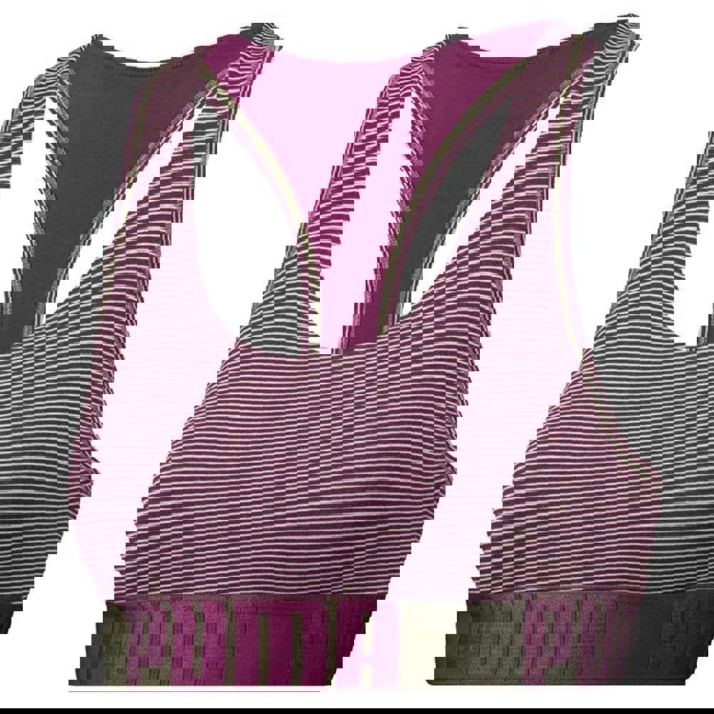 Puma Cotton Modal Stretch Mini Stripe Bralette, Dark Purple / Grey Melange