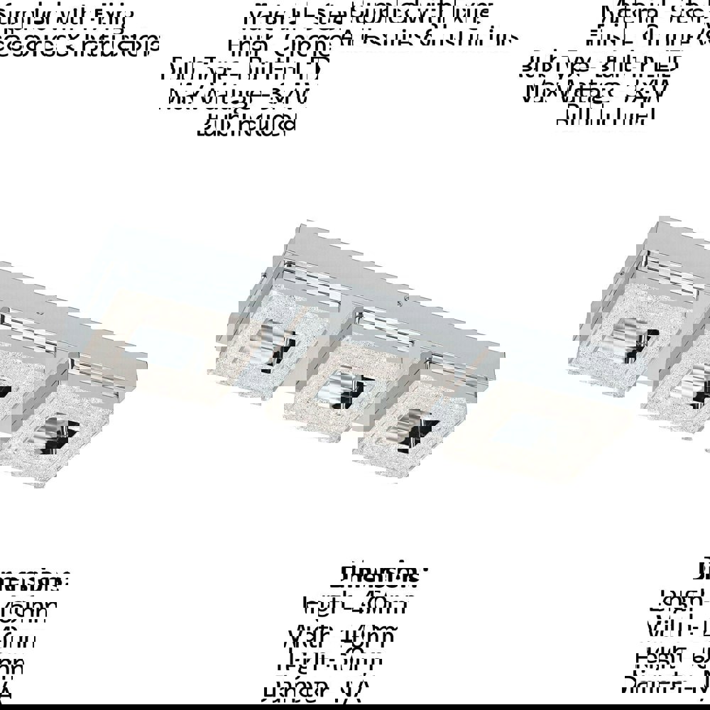 2 PACK Wall Flush Ceiling Light Chrome Shade Chrome Clear Crystal LED 3x4W Loops
