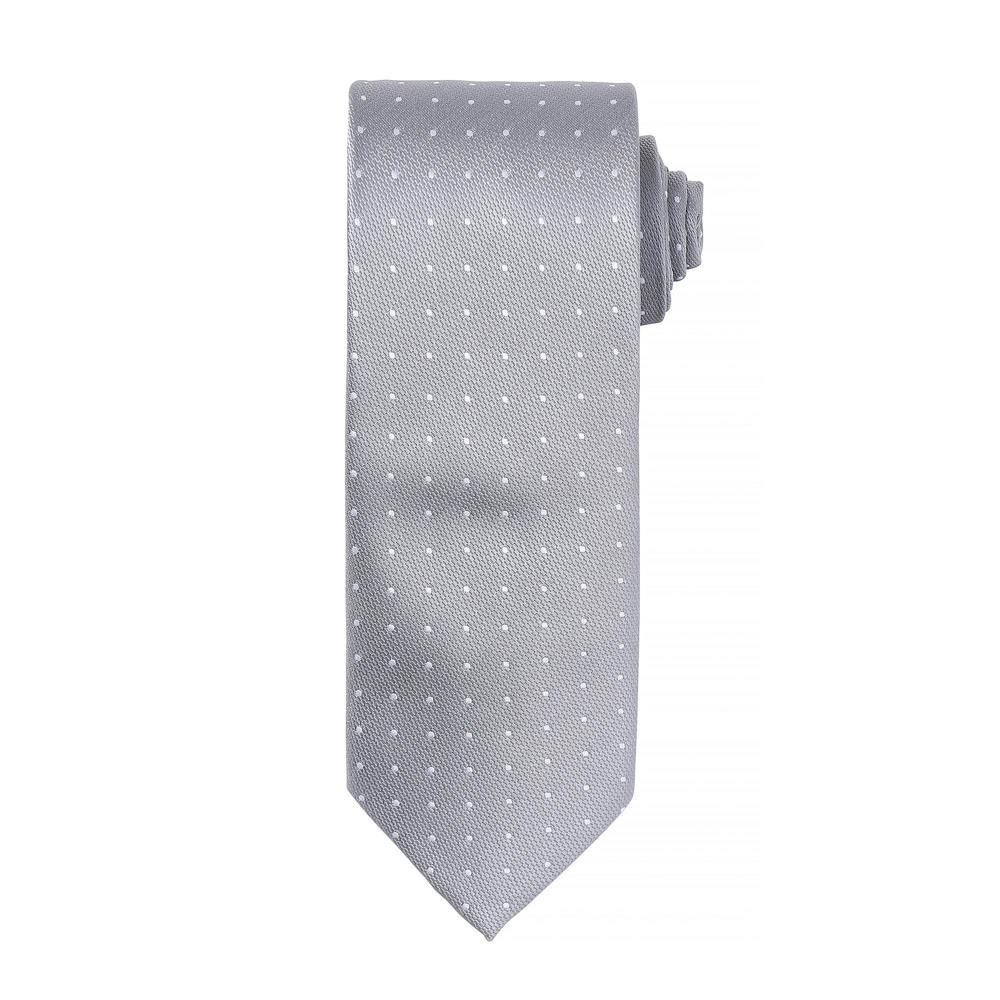 Premier Mens Micro Dot Pattern Formal Work Tie - Silver/ White - Silver/ White - One Size