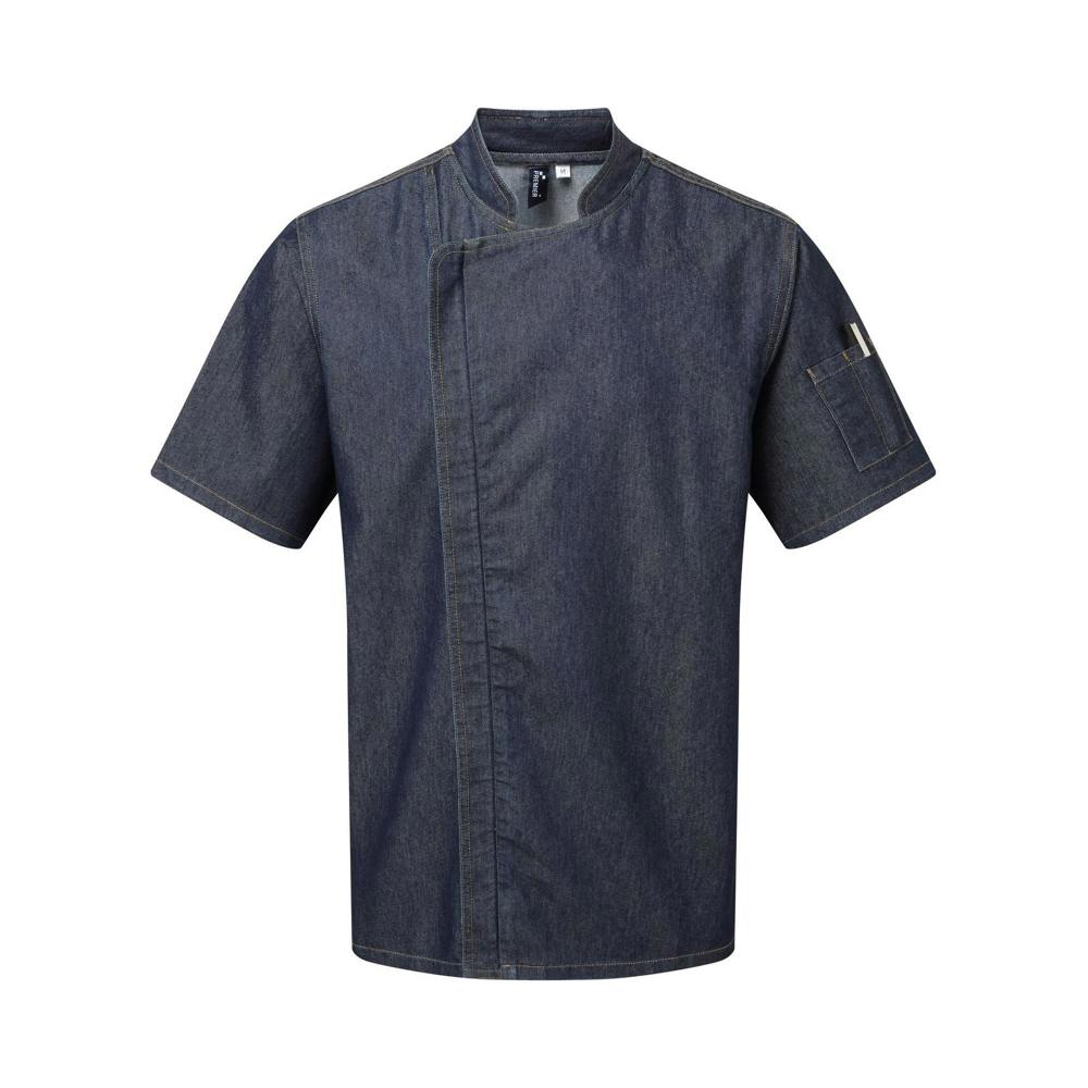 Premier Unisex Adults Chefs Zip-Close Short Sleeve Jacket - Indigo Denim - Indigo Denim