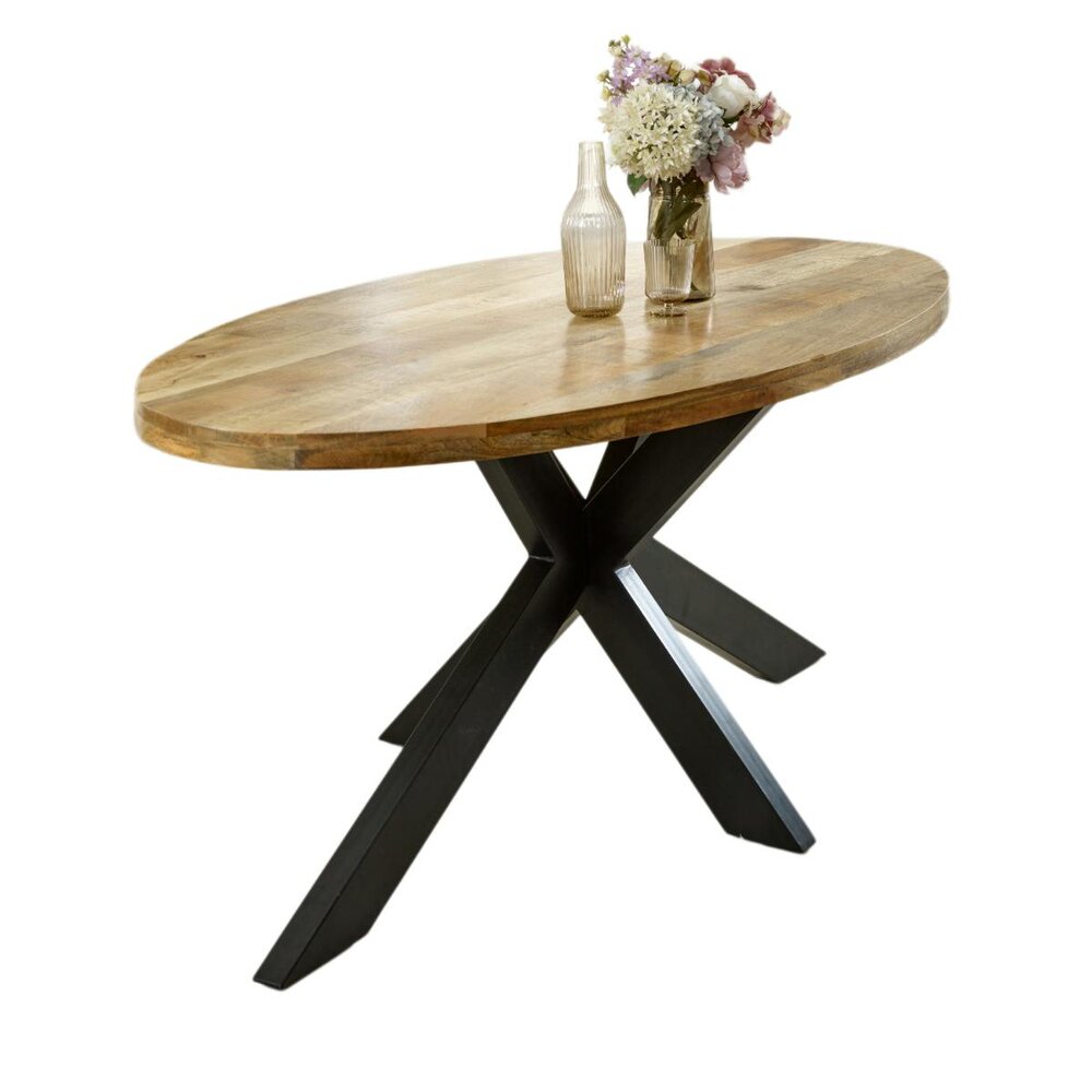 Wyld Haus California Solid Mango Wood and Black Metal Oval Dining Table 6 Seater