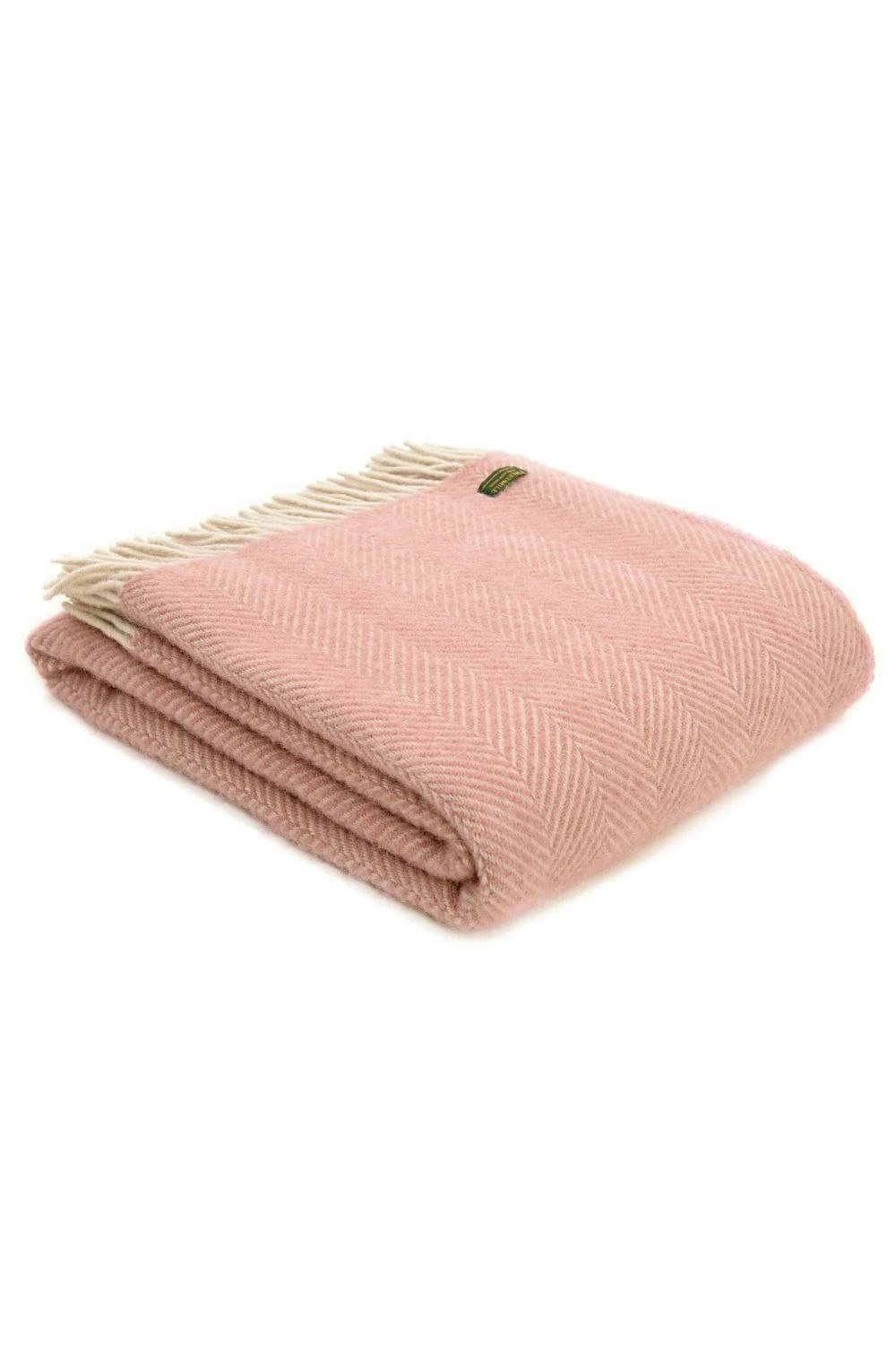 HomeSpace Direct Herringbone Dusky Pink & Pearl Throw