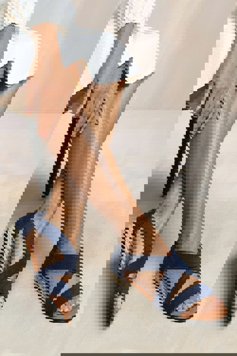 Where's That From Isabelle Extra Wide Fit Low Wedge Sandals in Navy Suede