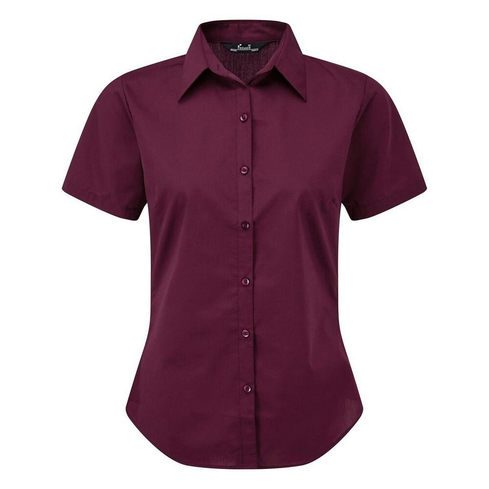 Premier Short Sleeve Poplin Blouse / Plain Work Shirt - Aubergine - Aubergine - 65% Polyester/35% Cotton
