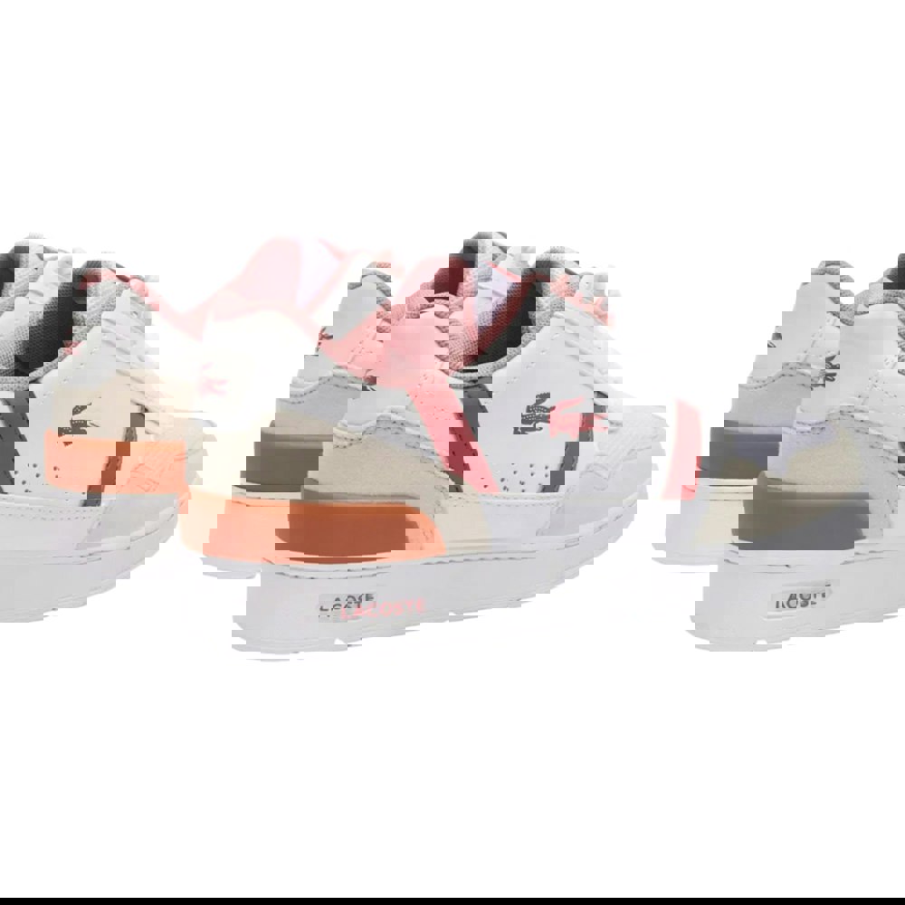 Lacoste Kids T-Clip Touch Fastening Trainers - White/Pink