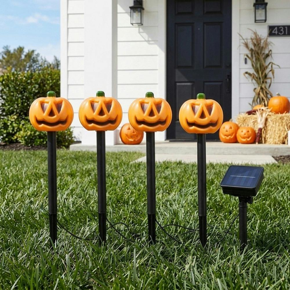 Garden Greatness 4 Pack Halloween Pumpkin Solar Stake Lights