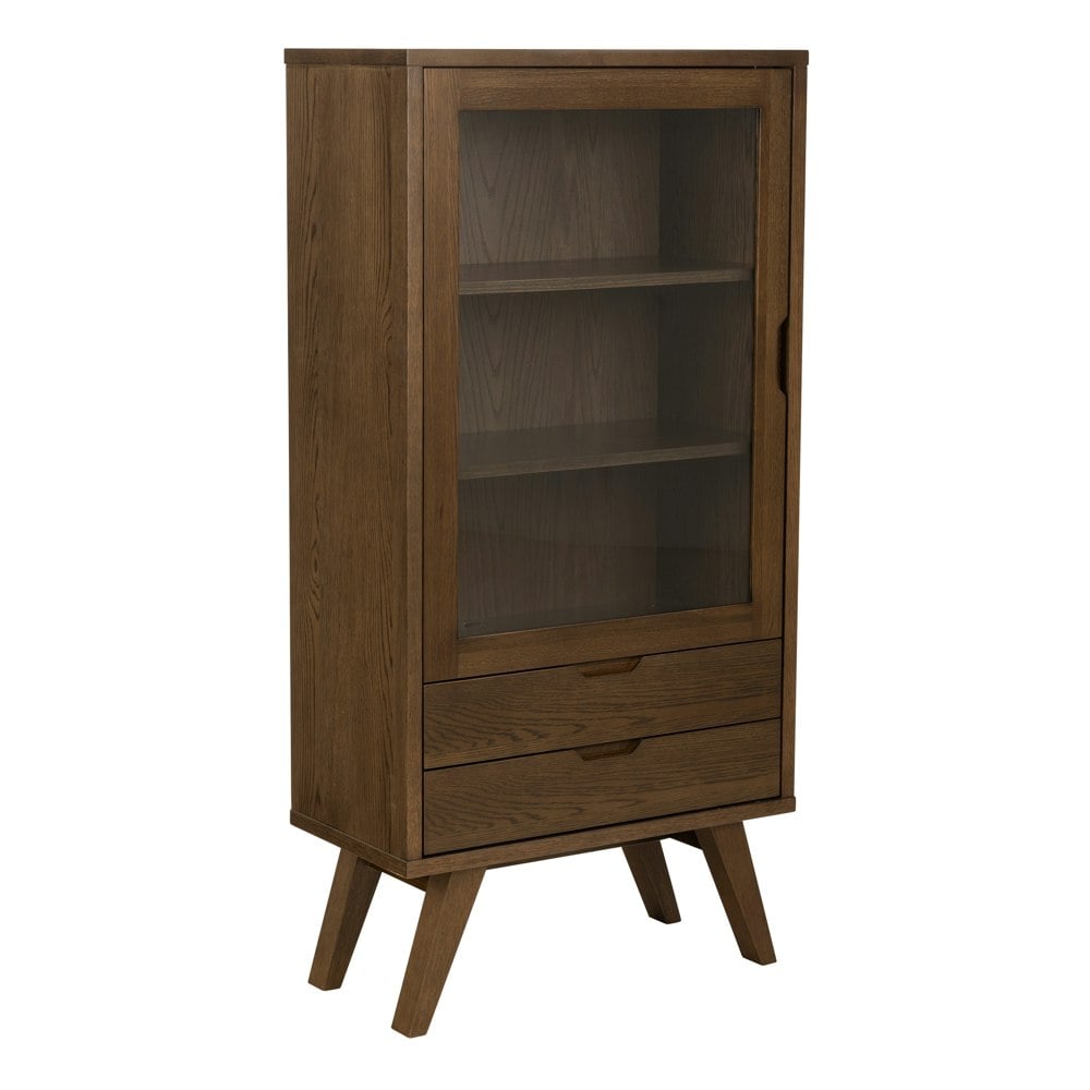 Furniture To Go A-Line Display Cabinet with 2 Drawers and 2 Shelves in Smoked Oak