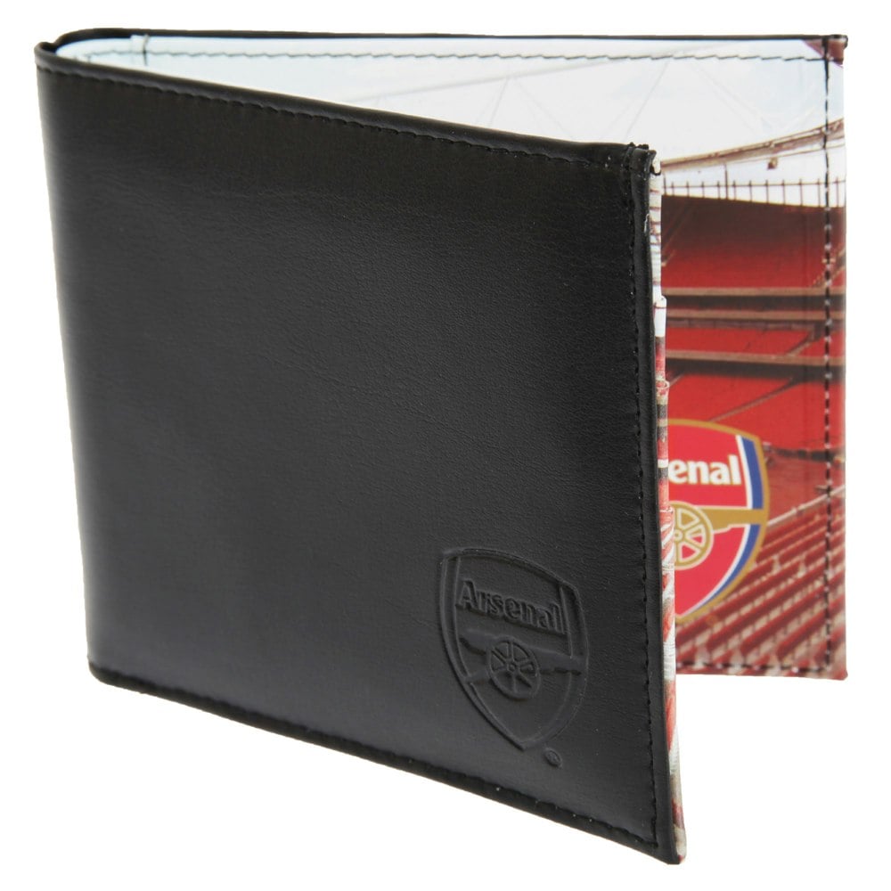 Arsenal FC Mens Official Football Stadium Leather Wallet - Black