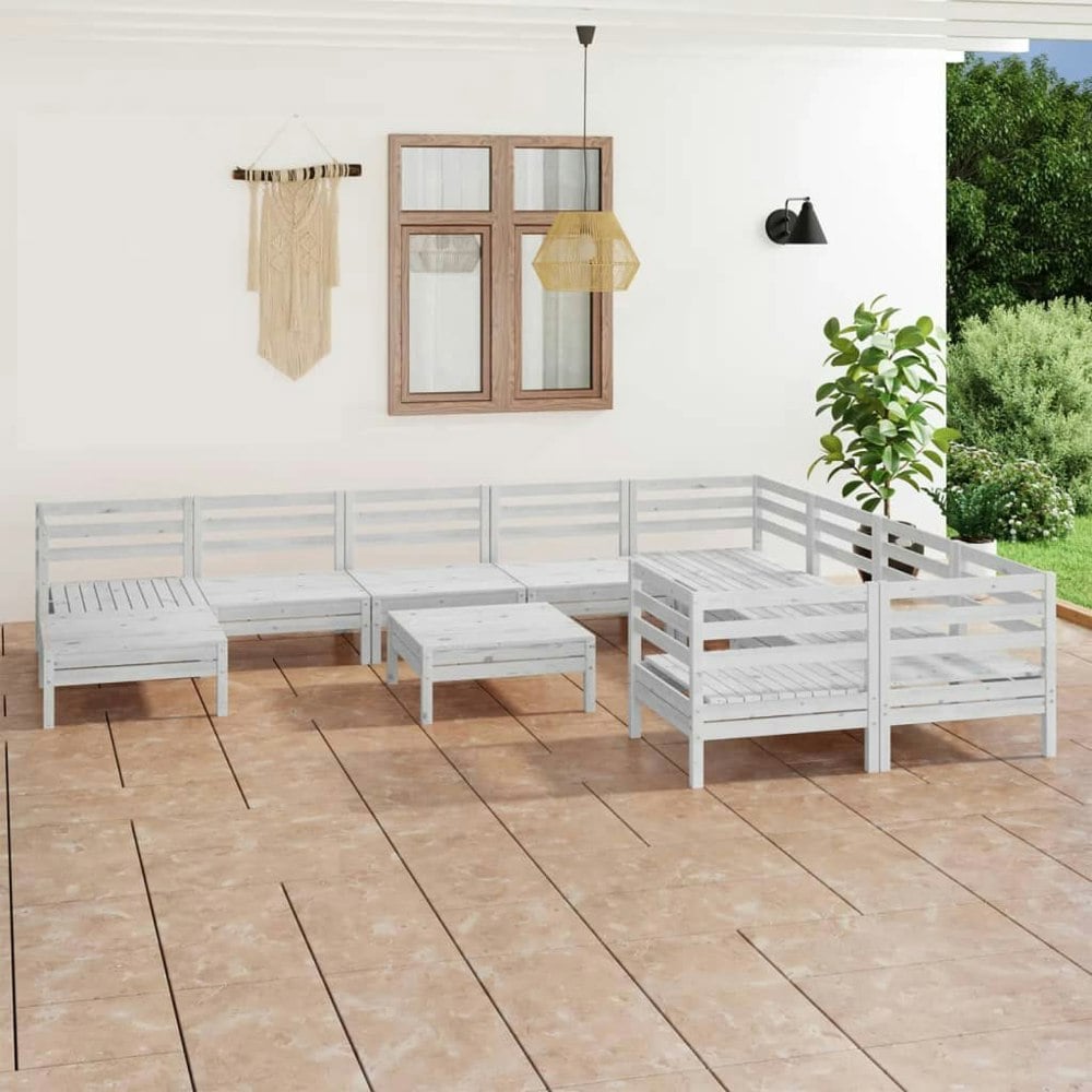 Berkfield 11 Piece Garden Lounge Set White Solid Wood Pine