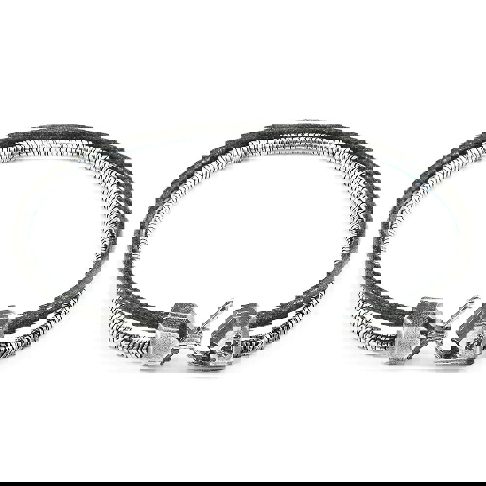 Anchor & Crew Shadow Grey Gallant Mast Silver and Round Leather Bracelet 