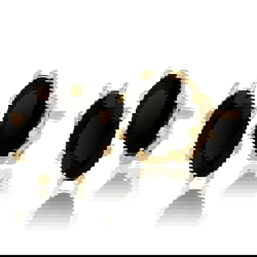 Classic Round Single  Black Onyx Stud Earrings in 9ct Yellow Gold - Gemondo