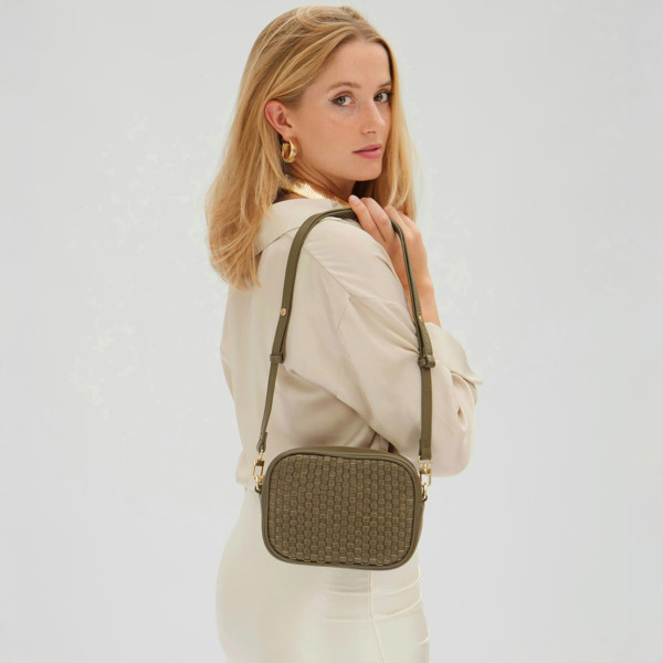 Apatchy London The Penelope Olive Woven Leather Camera Bag