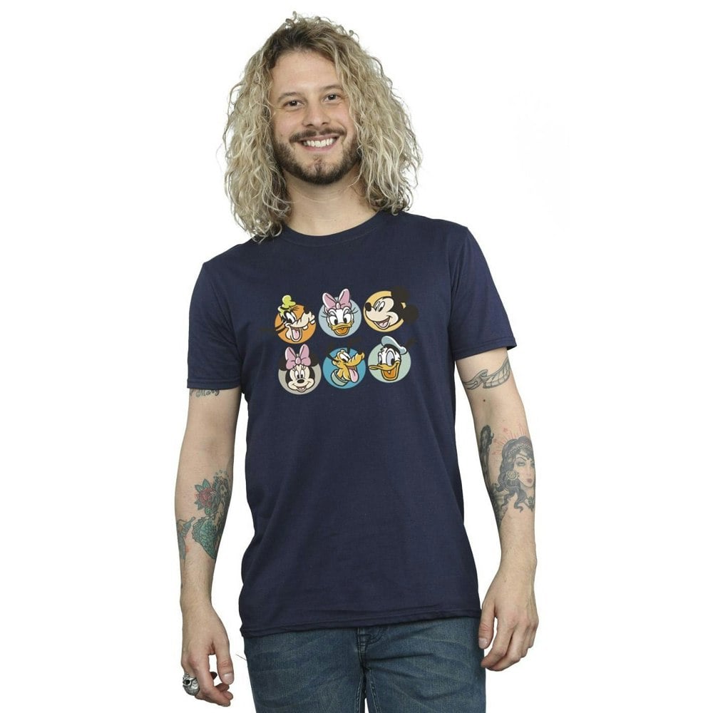 Disney Mens Mickey Mouse And Friends Faces T-Shirt - Navy Blue