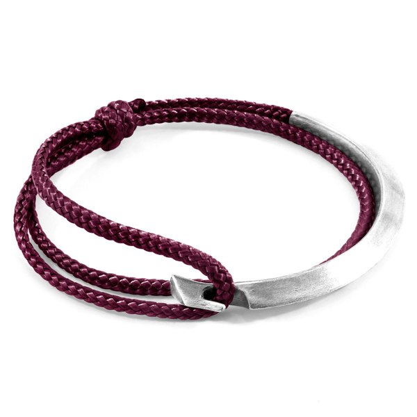 Anchor & Crew Aubergine Purple Hove Silver and Rope Bracelet