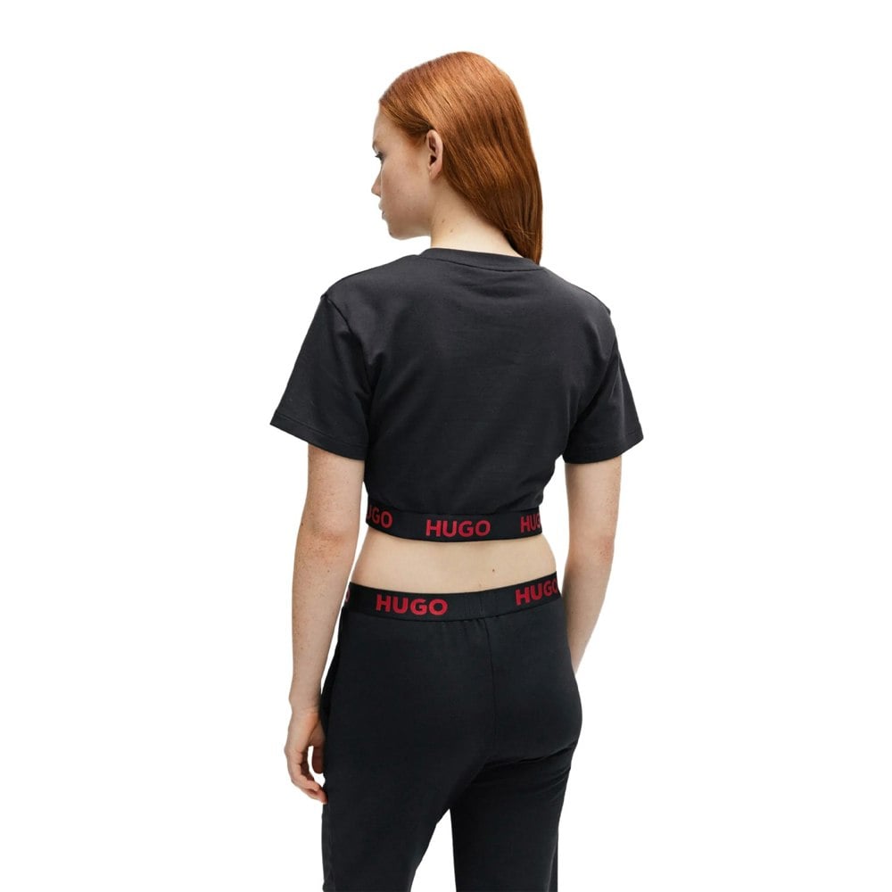 Hugo Womens/Ladies Logo Ribbed Waistband Crop T-Shirt - Black