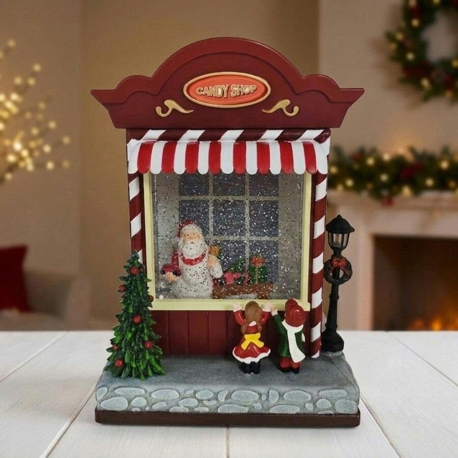 Garden Greatness Red Santa's Sweet Shop Illuminated Snow Globe